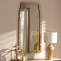 Baxton Studio RXW-8011 Alice Modern and Contemporary Queen Anne Style Antique Gold Finished Accent Wall Mirror